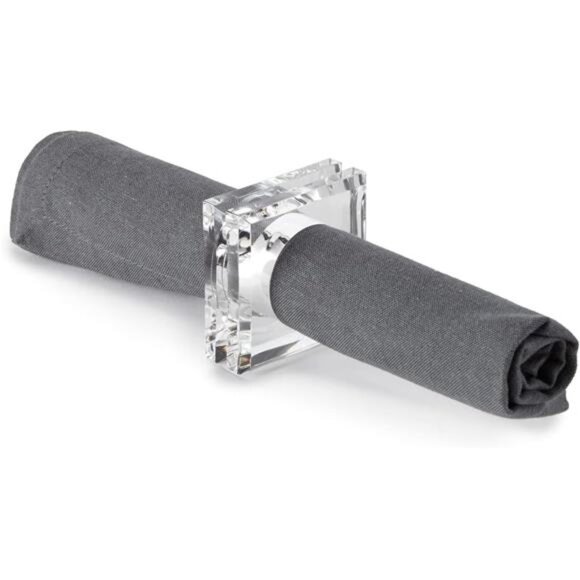 Acrylic Set of 4 Square Beveled Napkin Rings (clear) for table settings, decor - Picture 3 of 6